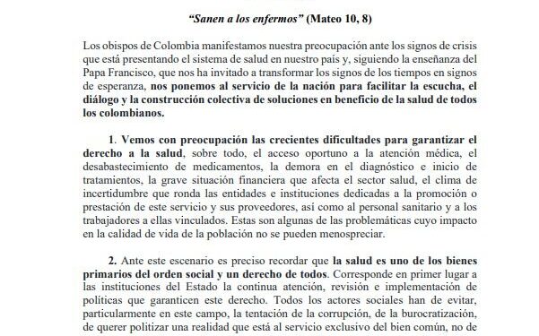 Obispos se ofrecen como mediadores en crisis de la salud