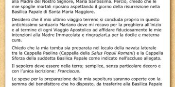 El testamento del papa Francisco: pidió una tumba sencilla en Santa María La Mayor