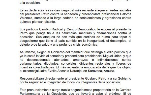 La oposición exige al Gobierno “detener el odio político”