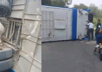 Buseta de se volcó en el norte de Bucaramanga y deja varios heridos leves